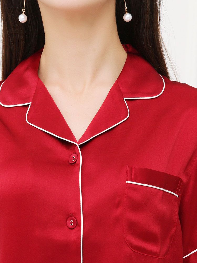 レッド 赤色のシルク半袖パジャマ